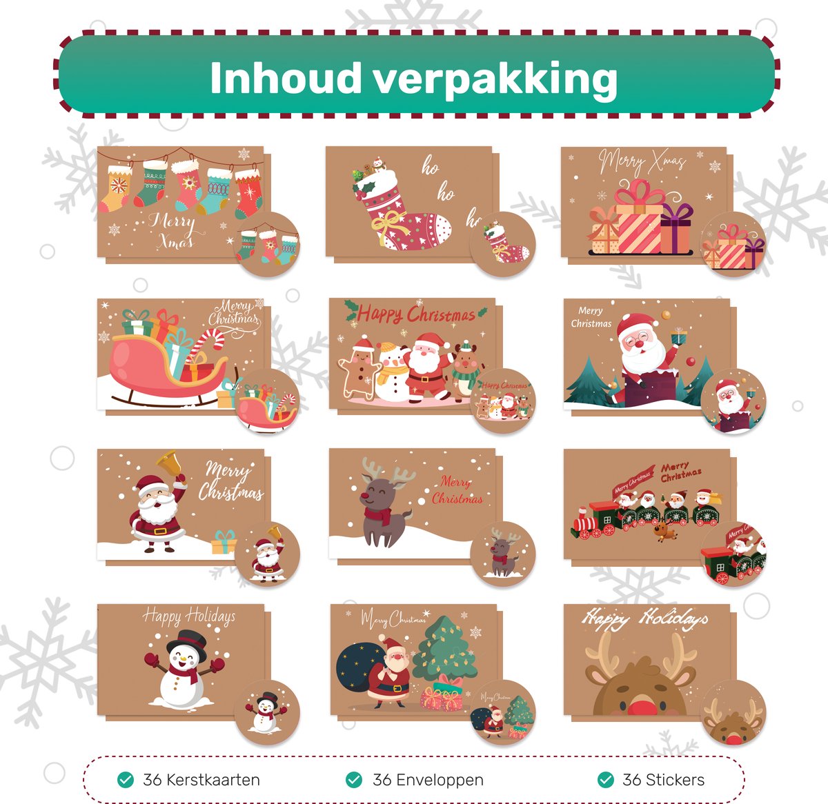 Kerstkaarten - 36 Stuks - Grijs