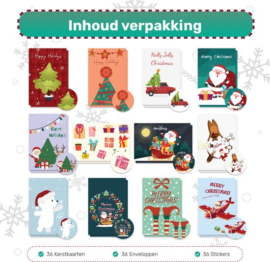 Kerstkaarten - 36 Stuks - Wit