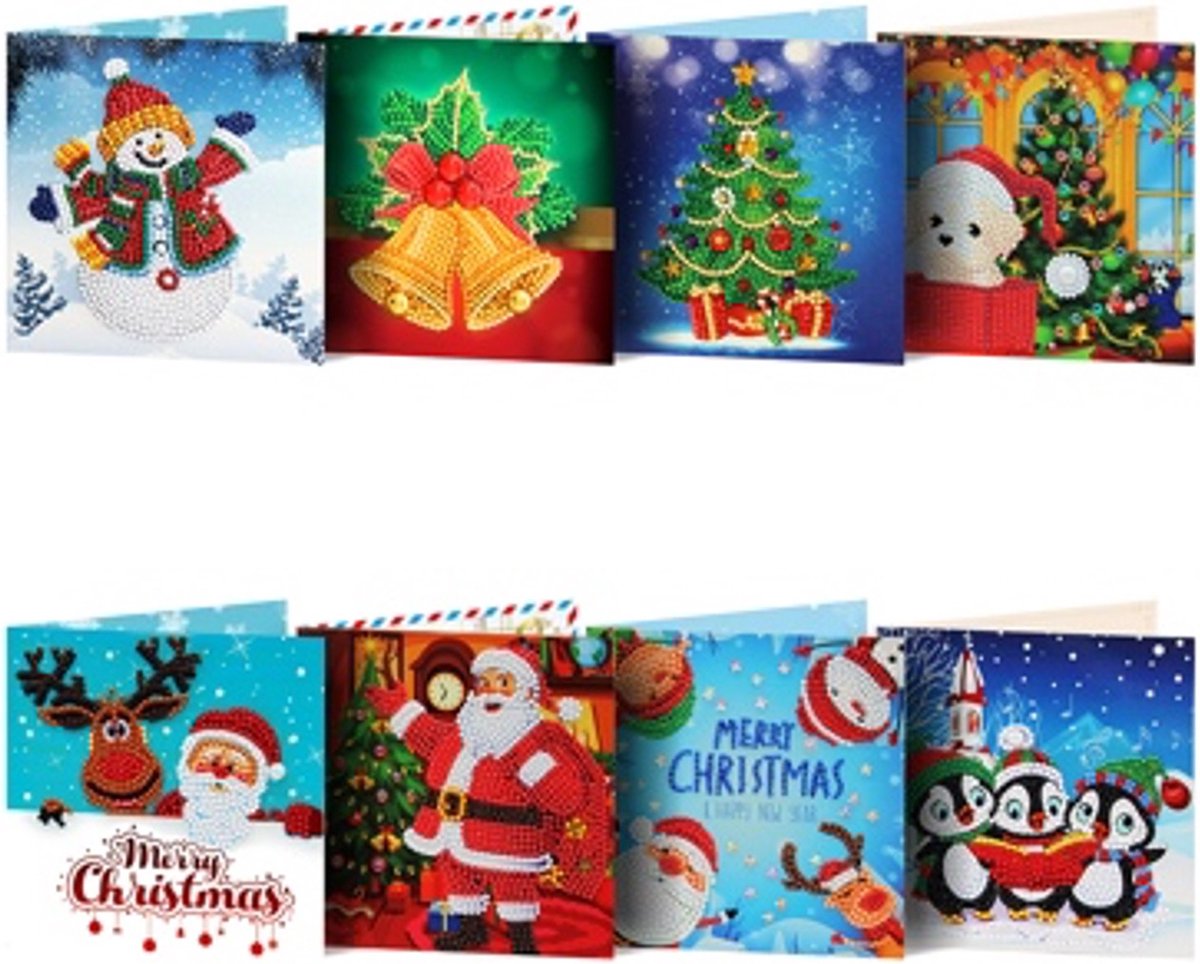 Diamond Painting Kerstkaarten - 8 Stuks