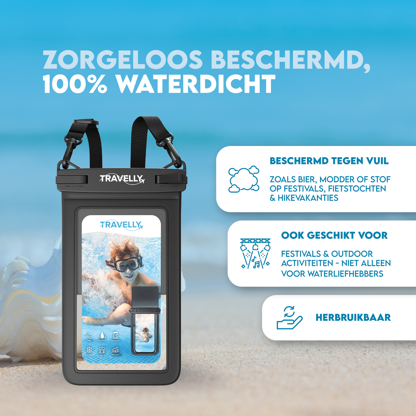 Travelly® Waterdicht Telefoonhoesje met opbergvak
