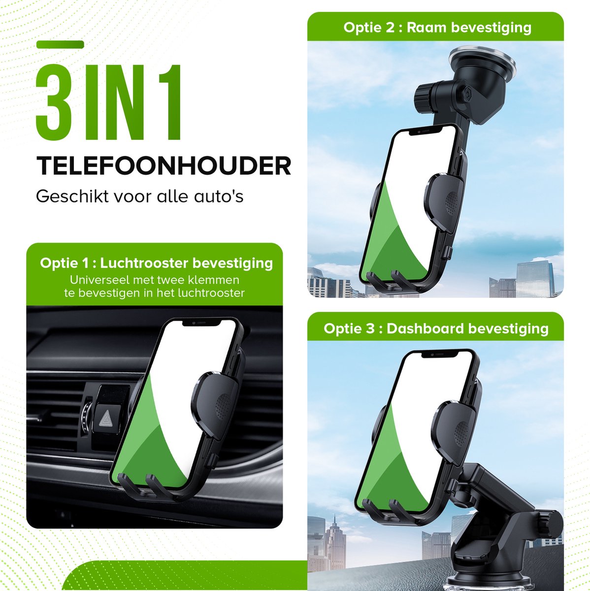 iSetchi® 3-in-1 Telefoonhouder Auto