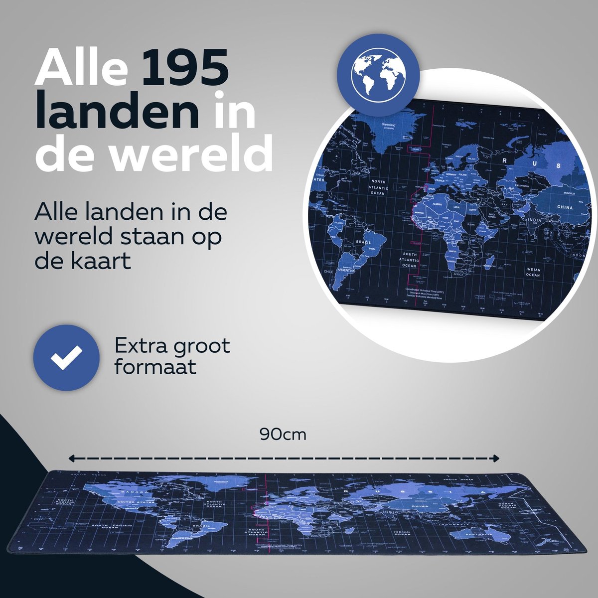 WURK® Wereldkaart Bureau Onderlegger 90x40cm
