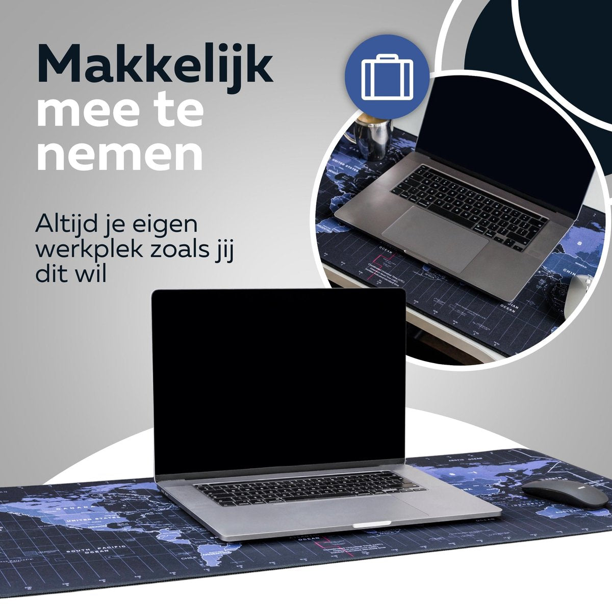WURK® Wereldkaart Bureau Onderlegger 90x40cm