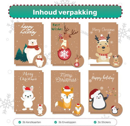 Kerstkaarten - 36 Stuks - Bruin