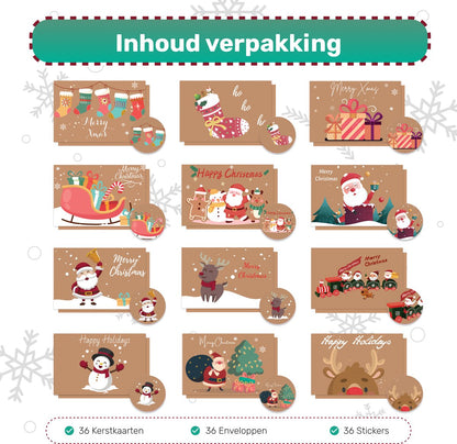 Kerstkaarten - 36 Stuks - Grijs