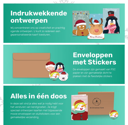 Kerstkaarten - 36 Stuks - Paars