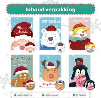 Kerstkaarten - 36 Stuks - Paars
