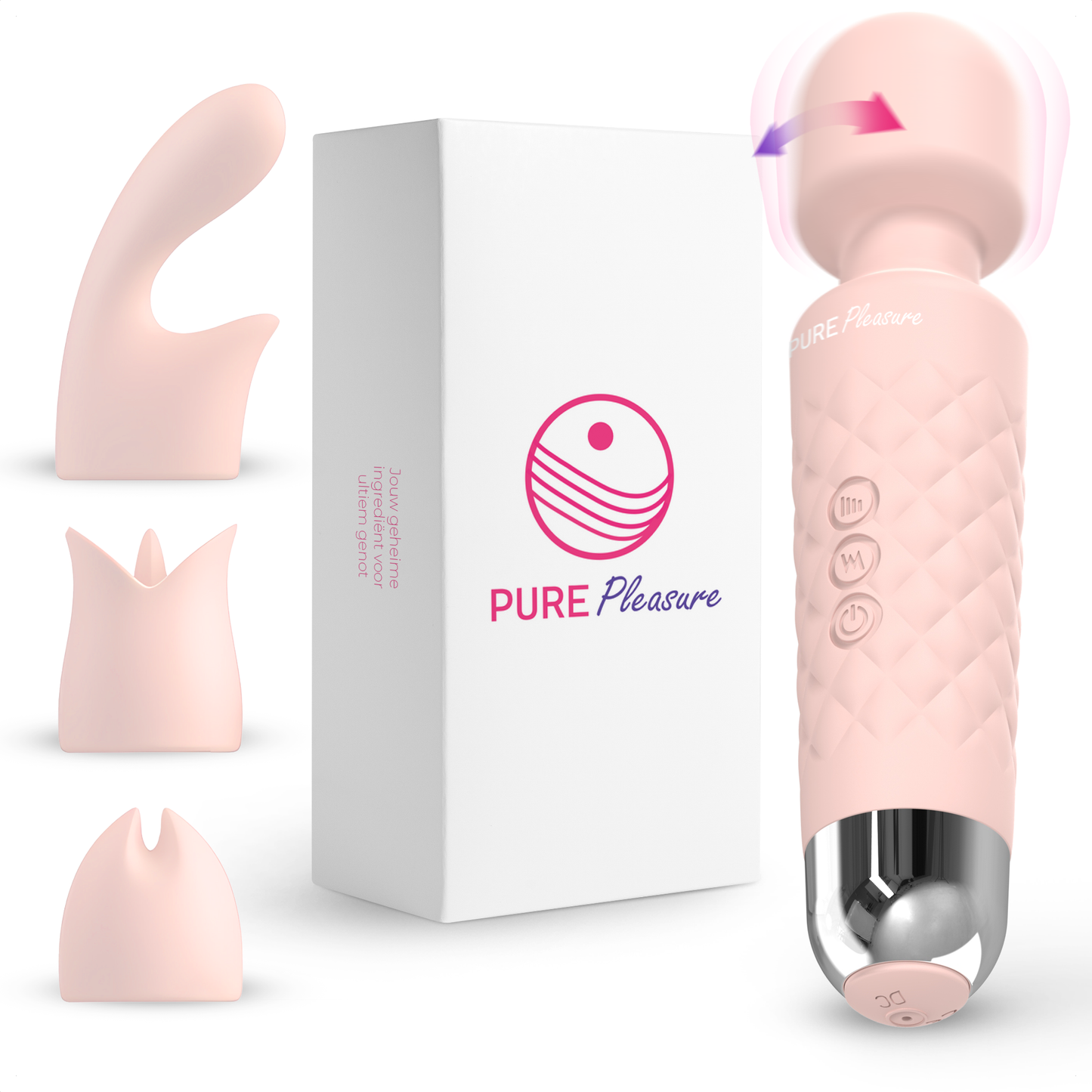 Pure Pleasure® Magic Wand met 3 opzetstukken