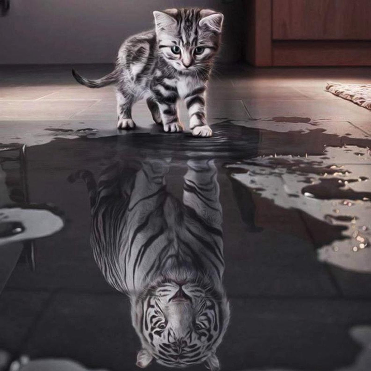 Diamond Painting Kitten naar Tijger