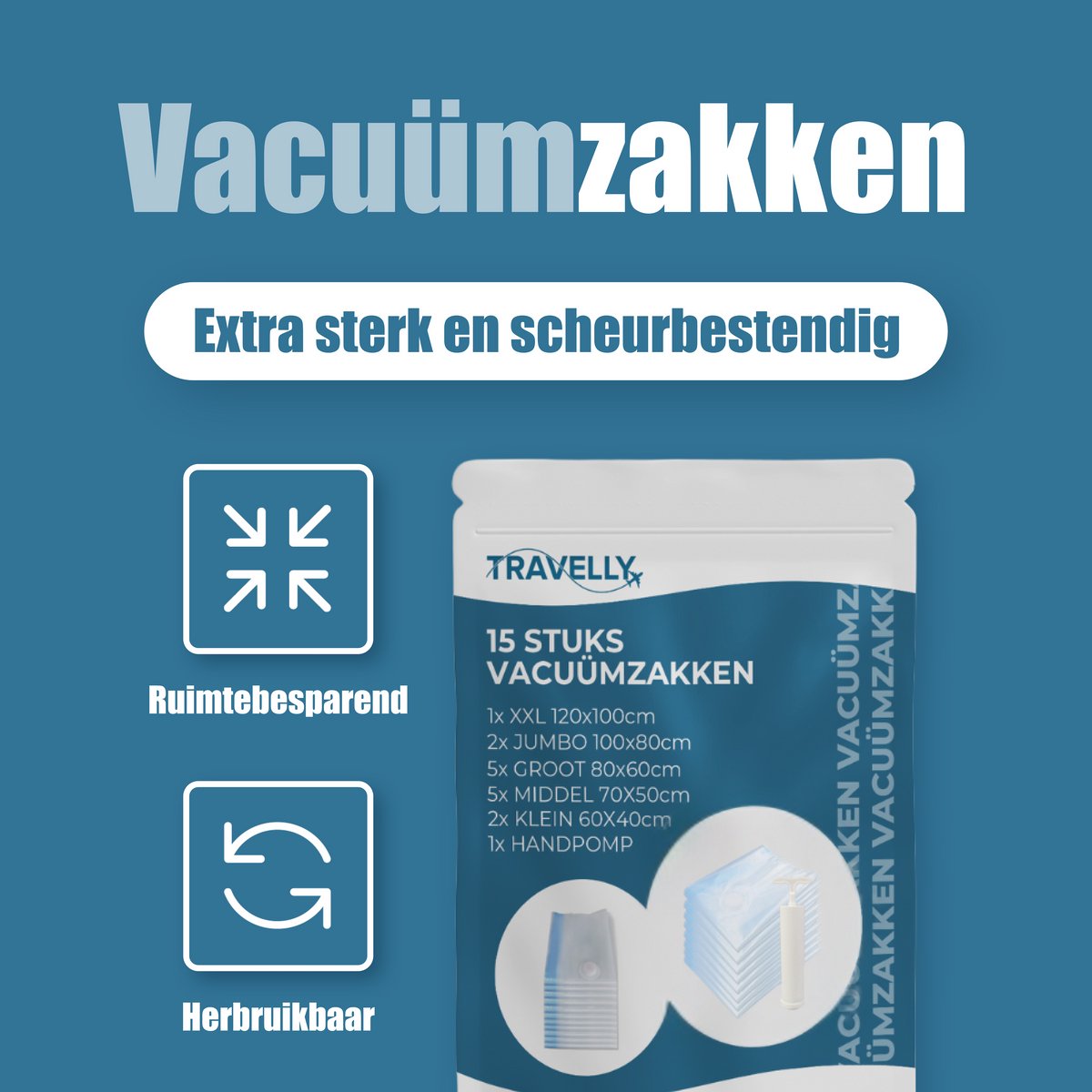 Travelly® Vacuüm Opbergzakken set van 15